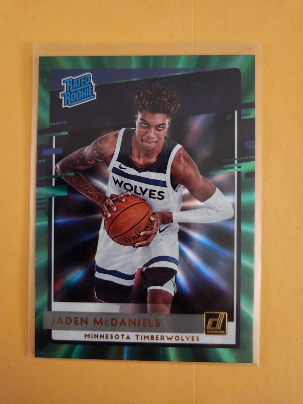 Jaden McDaniels 2020-21 Donruss Holo Green Laser Rated Rookie RC B #239