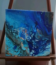 Quadro originale 10"x10" astratto acrilico fluido arte versare firmato (vedi video)