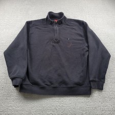 IZOD Sweatshirt Mens M Black 1/4 Zip Mock Neck Heavyweight Fleece Embroidered