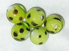 5 PERLES EN VERRE RONDE 11 MM - VERT/NOIR - NEUF - PLV131