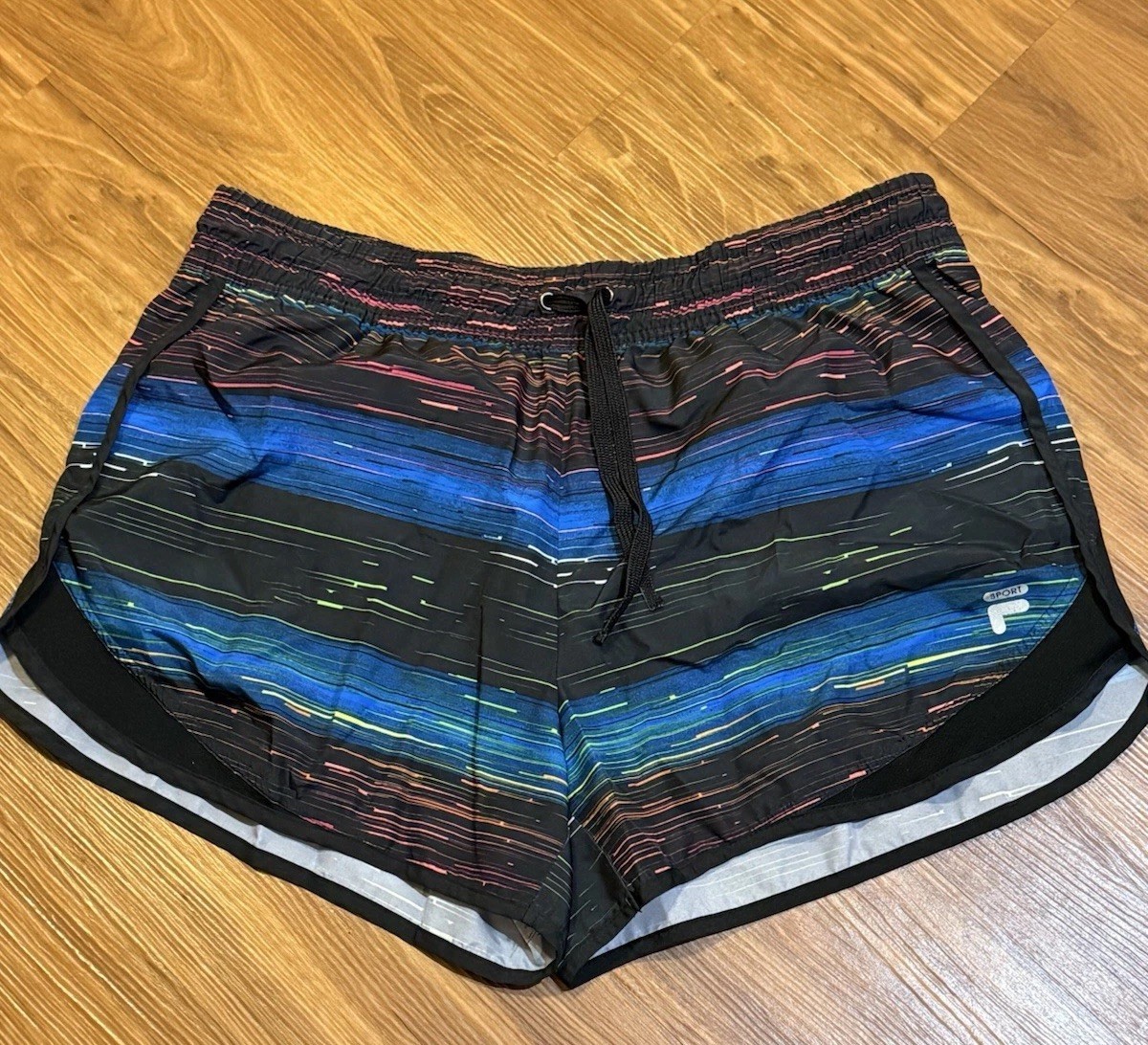 Pantaloncini da corsa Fila Sport taglia media nero blu foderati sportivi vita elastica