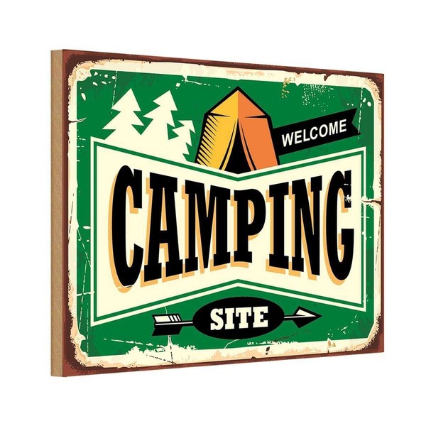 Holzschild 12X18 Cm Camping Welcome Outdoor Deko Geschenk Holz Schild-image