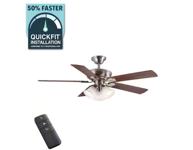Hampton Bay Campbell 52 in. Indoor LED Brushed Nickel Ceiling Fan with Light Kit - Image 2 of 4