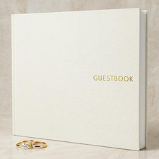 Beige Linen Wedding Guest Book 9 x 7 Inch Reception Sign In Book