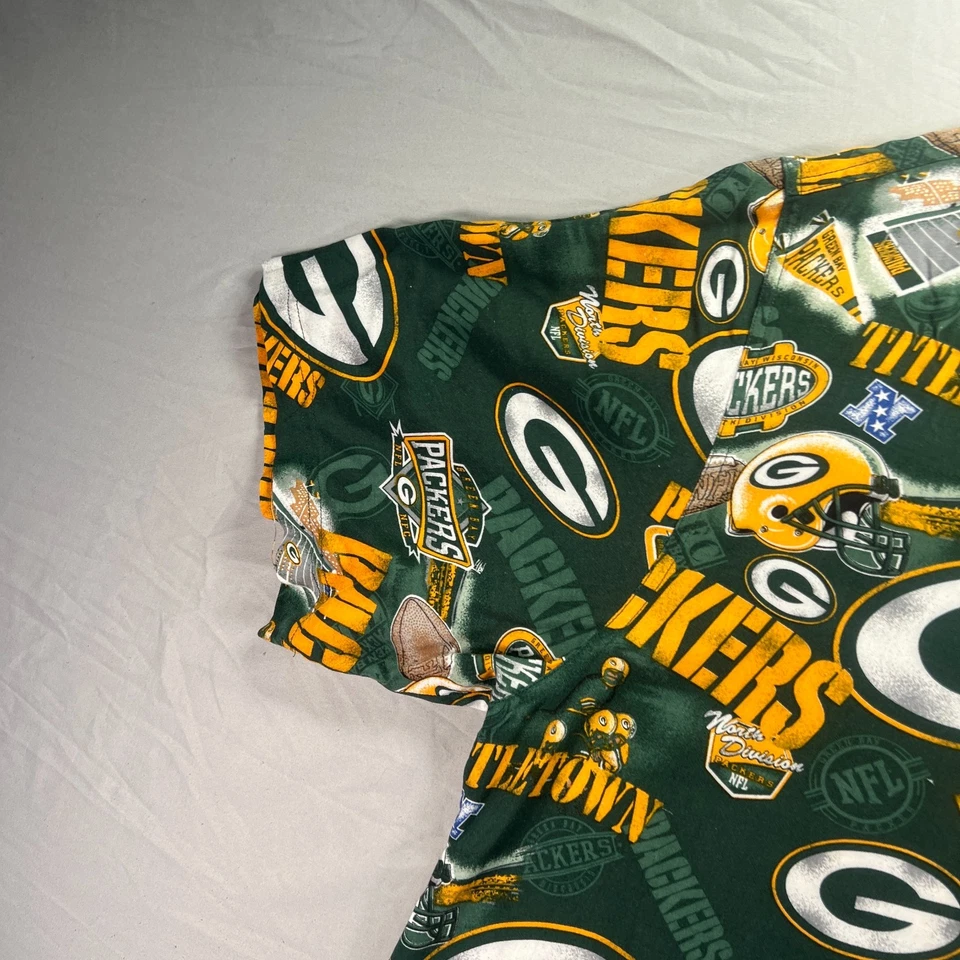 Camisa hawaiana Green Bay Packers para hombre XL abotonada verde rayón estampado por todas partes NFL Foto 4 de 4