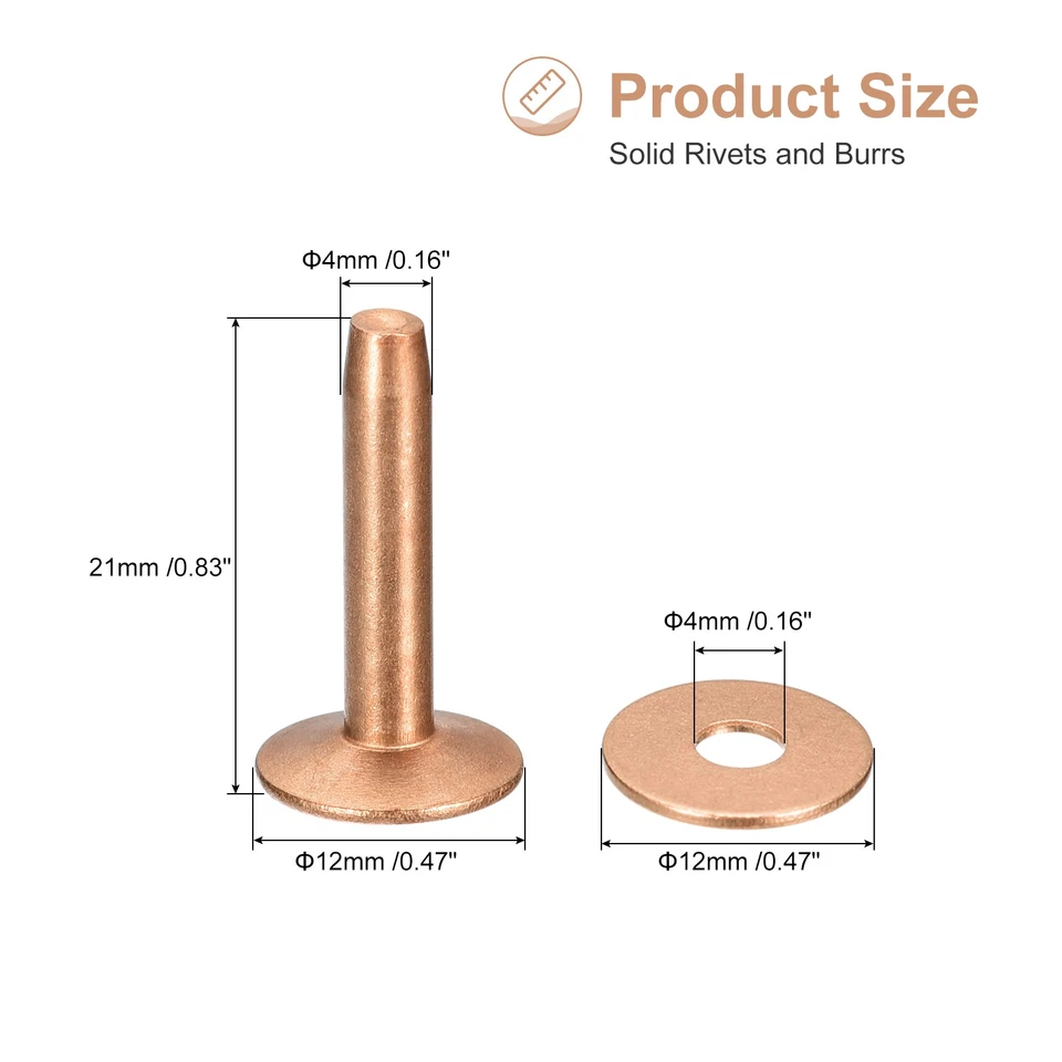 10 Set Rame Rivetti e Sbavature,12x4x21mm Rame Rivetto Chiusura,Rame Tonalità - Immagine 2 di 4