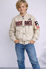 Zara Kids Beige FAUX LEATHER VARSITY BOMBER BEST RACE Size 11-12