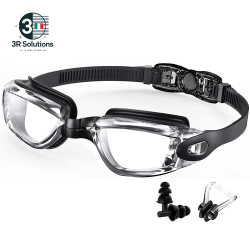 Uniswim Set di occhialini da nuoto professionali da nuoto, in silicone, colore nero