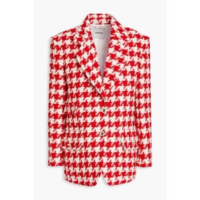 Sandro Floriane Houndstooth Pattern Blazer Red White 1 (small)