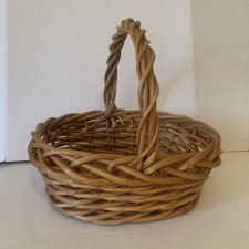 Large Oval Woven Wicker Rattan Storage/ Gathering Basket W/ Handle 14 long EUC