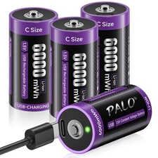 Rechargeable C Batteries 4 Pack, 1.5V Li-ion with USB-C Charging Cable