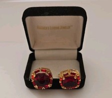 Beautiful FAUX RED Ruby Stone Rose GOLD CUFFLINKS