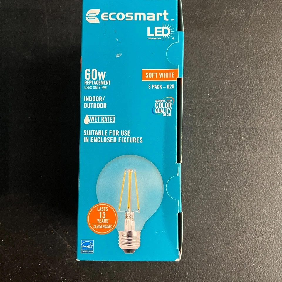3pk EcoSmart LED Light Bulb G25 Globe Clear Soft White 60W Dimmable 183185 - Image 4 of 4