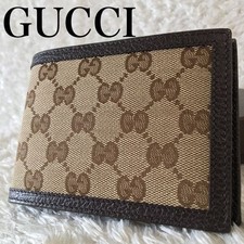 GUCCI Wallet GG Near Mint Brown Canvas Mens S...