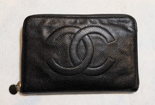 CHANEL Auténtico CC Logotipos Acolchado Cartera Cartera Cuero Caviar