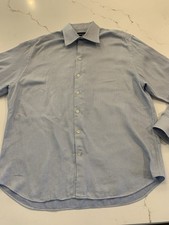 Emporio Armani Men's Blue Textured Cotton Button-Down Dress Shirt Size 43-17
