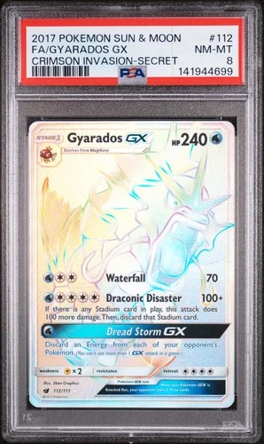 2017 POKEMON SUN & MOON CRIMSON INVASION SECRET #112 FULL ART/GYARADOS GX PSA 8