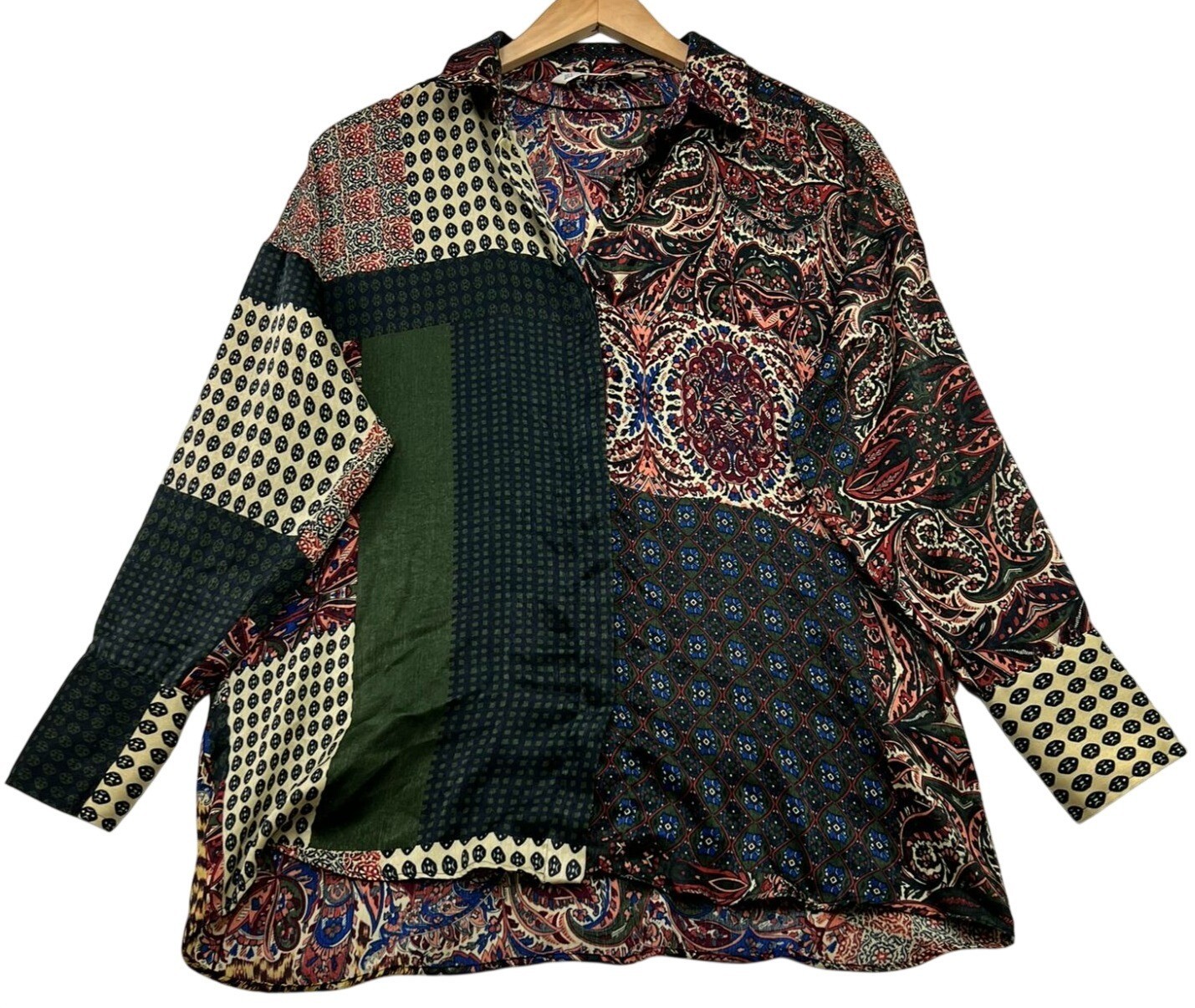 Zara Basic Womens Button Front Boho Blouse Long S… - image 1