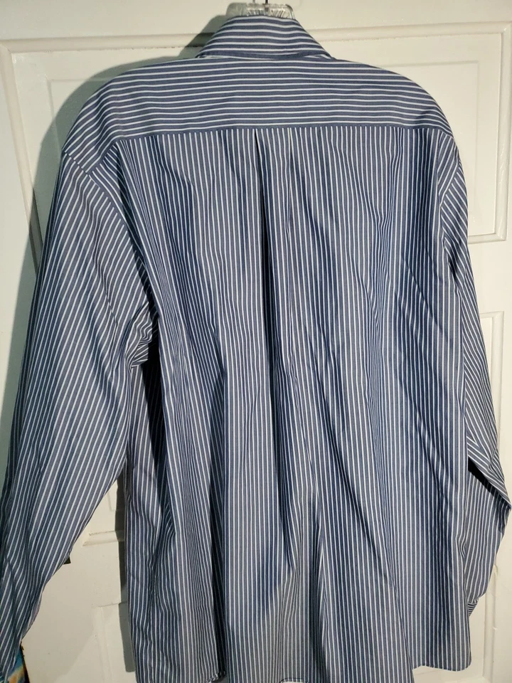 Eddie Bauer Dress Shirt Mens Tall L Blue Strip Wrinkle Resistant Relax Button Up - Image 4 of 4