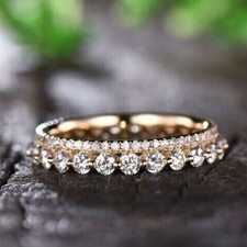 1.00 Ct Round Cut Diamond Full Eternity Wedding Band Ring 14K Yellow Gold Finish