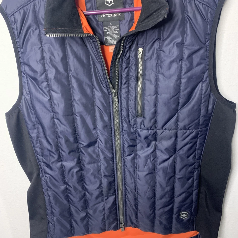 Victorinox Puffer Vest Full Zip Quilted Lightweight Navy Black Orange Large - Image 2 of 4