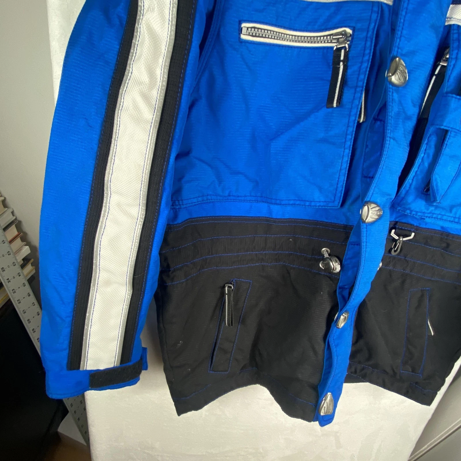 Phenix Ski Jacket Mens Medium Blue Black Hooded Insulated Reflective EY58033 image 11