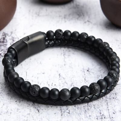 Black Lava Onyx Calming Healing Stone Mens Bracelet Spiritual Protection  Balance