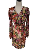 Walter Baker Audrey Floral Georgette Surplice Dress Small S