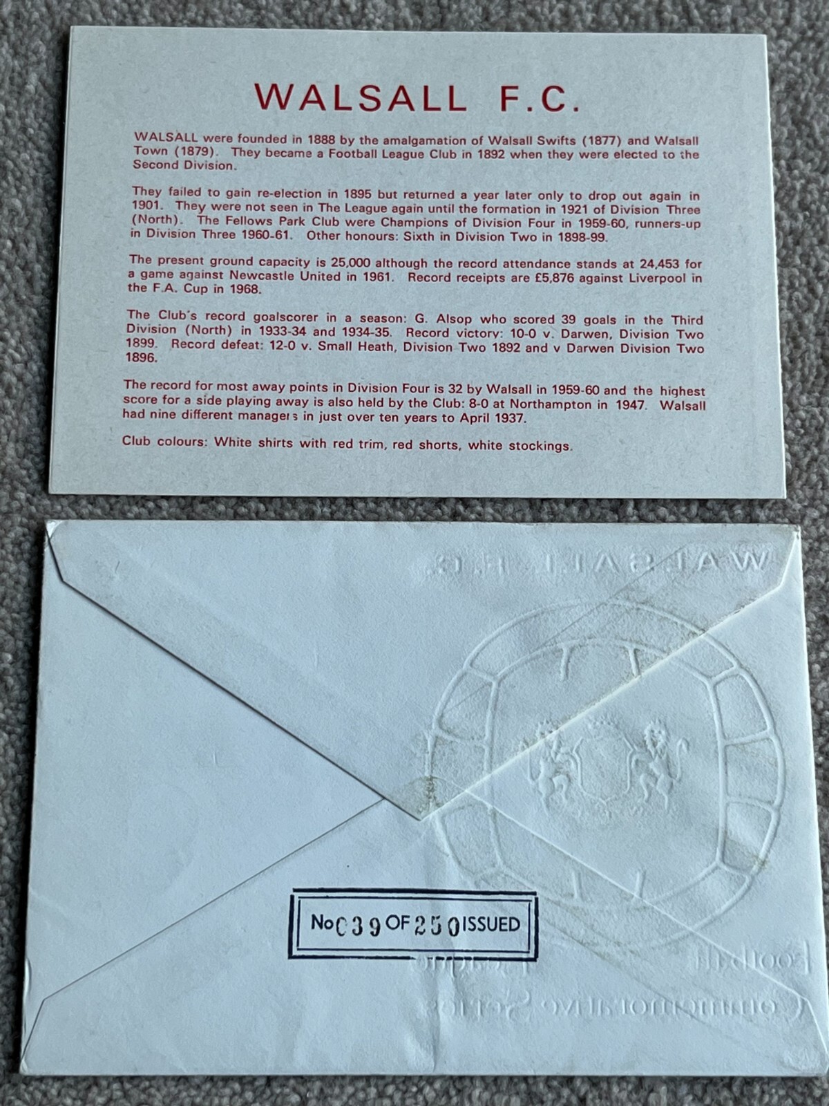 1971 Walsall Postal Cover HAND SIGNED by Manager Bill Moore eBay