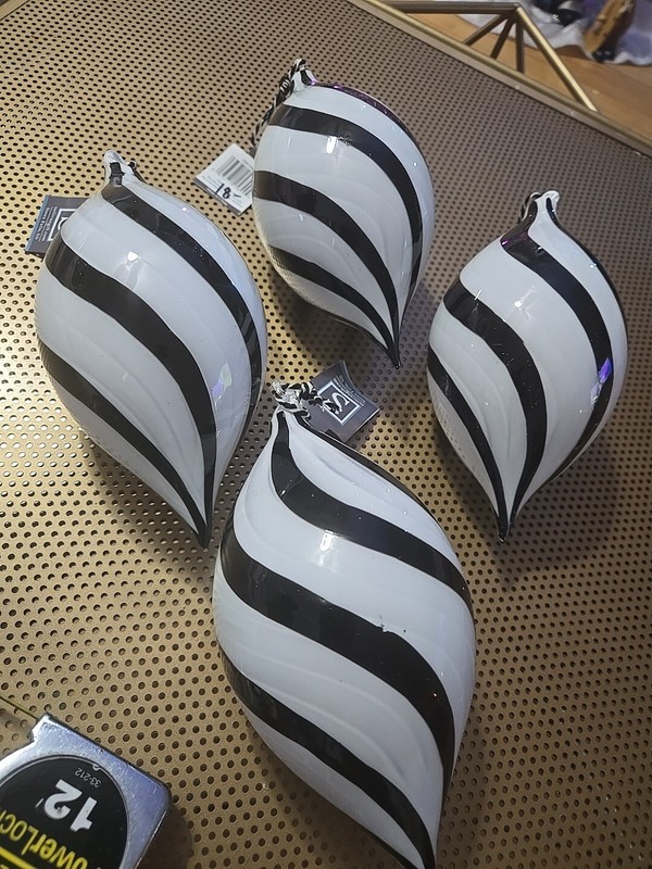 Sullivans Black and White Swirled Tear Drop Glass Christmas Ornament Set of Four