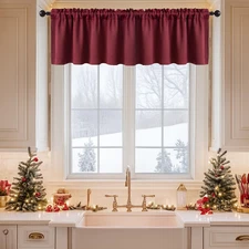 Christmas Wine Red Window Valance 18 Inches Long - Rod Pocket Thermal Insulated