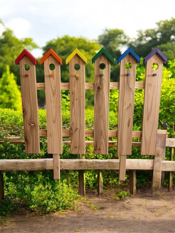 Rainbow Picket Fence Garden Faux Bird House - Image 2 of 3