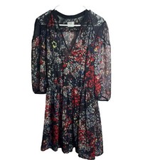 Urban Outfitters Pins Needles Dress Womens M Black Floral Lace Overlay Fit Flare