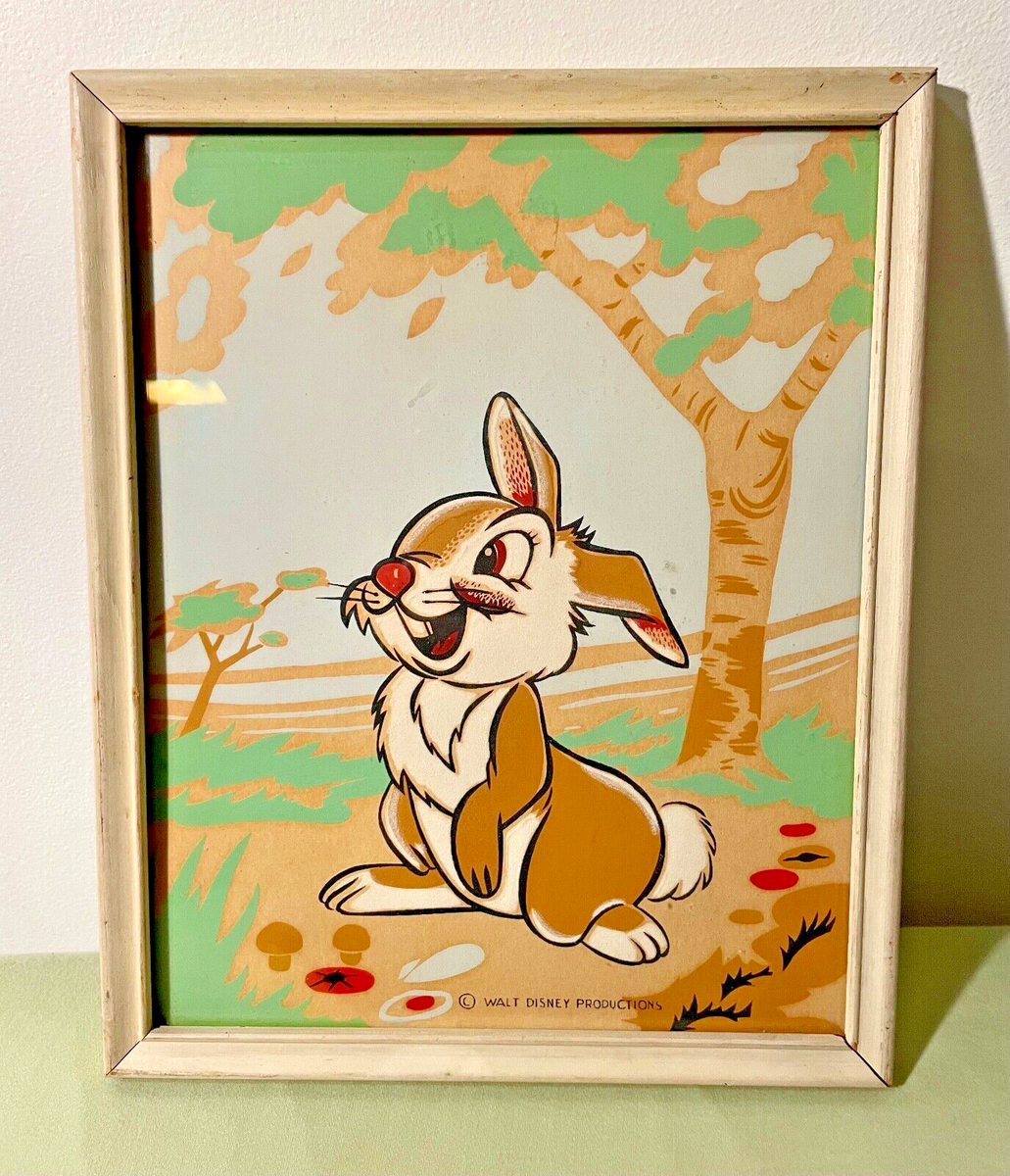 Vintage 1940s Thumper Bambi Disney Productions Litho 8 X 10 Framed