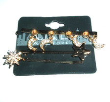 3 Golden Moon and Rhinestone Stars Bobby Pins New w Tag