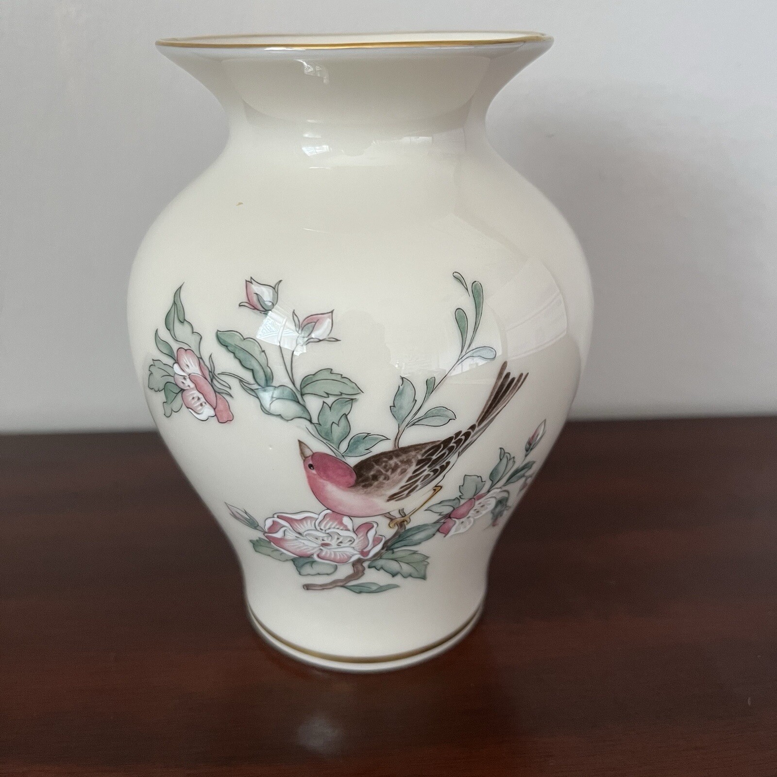 Lenox Porcelain Serenade Bird & Flowers Bud Vase Hand Decorated with 24Kt Gold