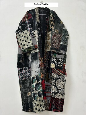 Silk Cotton Kantha Kimono , Boho Woman Clothing , Handmade Kimono Robe, Gift Her