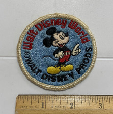 Vintage Walt Disney World Mickey Mouse Round Blue White Souvenir Patch Badge