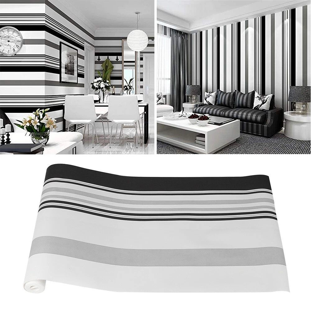 Grey And White Striped Wallpaper Living Room | Cabinets Matttroy
