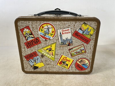 80サイズ/ephemeral box/ヴィンテージ海外紙モノ Vintage World Travel Sticker Metal Suit Case Lunch Box Ohio Art