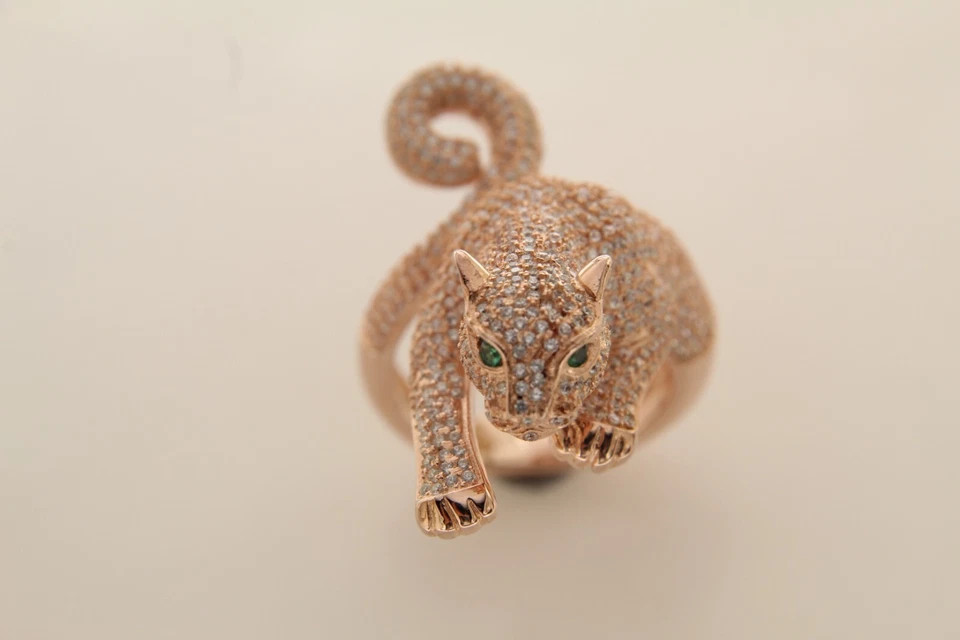 5.5 Ct Round Lab-Created Emerald 14K Rose Gold Plated Men's Panther Ring Size 10 - Image 4 of 4