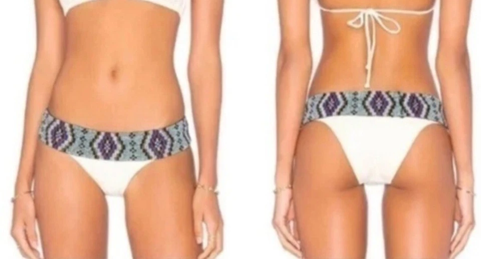 PilyQ Small XS Keshi Belted Diamond Beaded Turquoise Ivory Pearl Bikini Bottom - Image 3 of 4