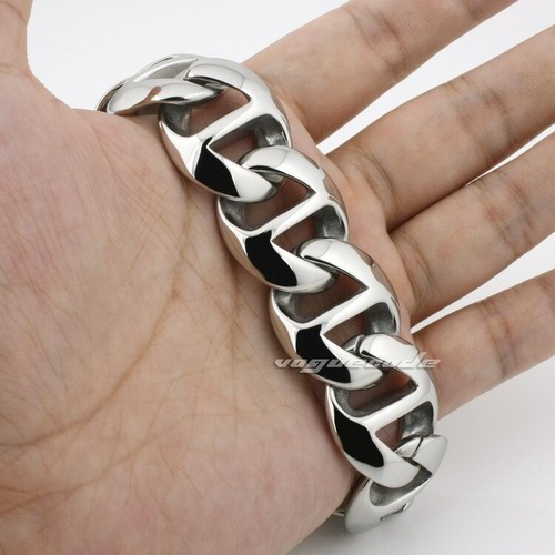 Stainless Steel Huge Heavy Link Chain Mens Biker Punk Bracelet Cuff 5Q008B BZ - Picture 3 of 12