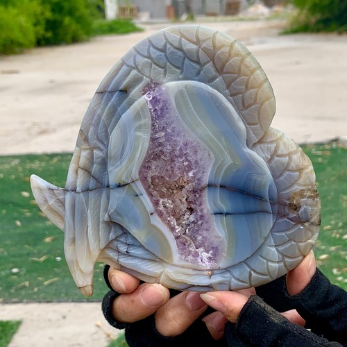 323G Naturalagate Amethyst Handcarved heart-shaped crystal specimen - Photo 10/23