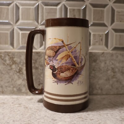 Vintage Thermo Serv Tumbler Cup Ring Necked Pheasant Les Kouba, 1970's