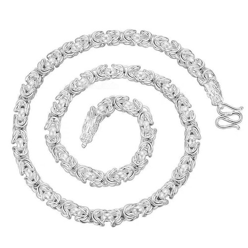Solid S999 Fine Silver Chain 6-9mm Dragon Head Thailand Link Necklace 18-28inch - Picture 8 of 14