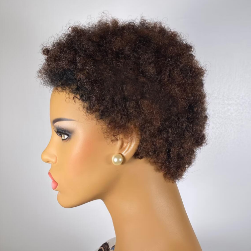 Ombre Highlight Honey Brown Low Cut Afro Wig Pixie Wig Short Remy Human Hair - Picture 1 of 21