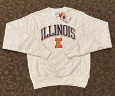 Men  s Champion Reverse Weave Illinois Crew Neck Sweatshirt Grey Size Small NWT  