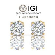 IGI , 2.59Ct Lab Grown Round Diamond Stud Earring 18k Yellow Gold, UK Hallmarked