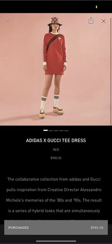 GUCCI X ADIDAS Dress Collab RED COTTON LONG SLEEVE $980 Small NEW . Box Damage